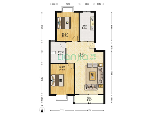 芳草园 2室1厅1卫 98平方