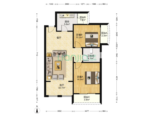 同德锦江嘉园 2室1厅1卫 85平方