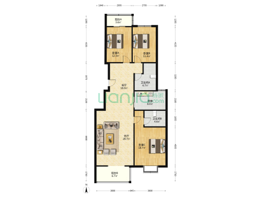 君欣苑 3室2厅2卫 154平方