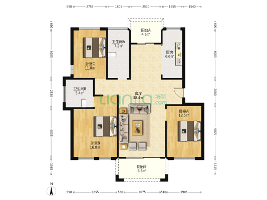 中金名流世家 3室1厅2卫 122平方