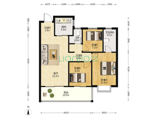 万科城在峰上 3室1厅2卫 105平方