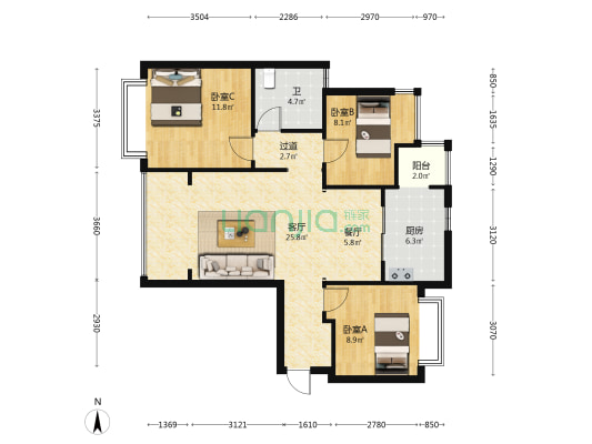 诚景尚城 3室2厅1卫 106平方