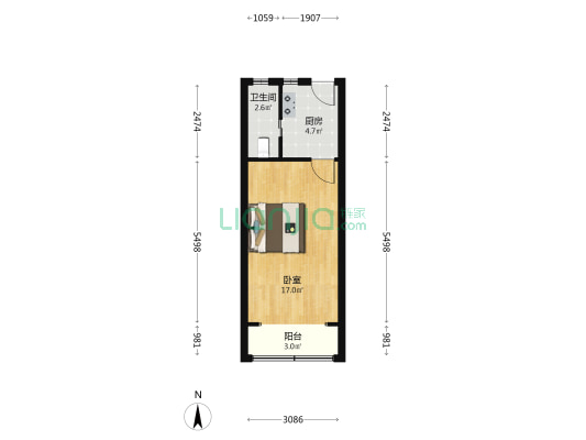 控江路2108号 1室0厅1卫 36平方