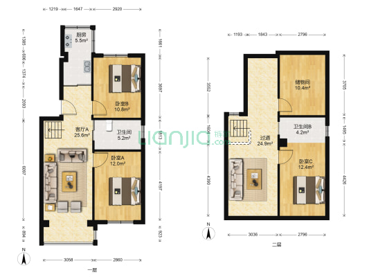 马塞公寓 3室1厅2卫 80平方