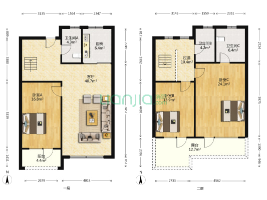 天泰蓝山 3室1厅3卫 179平方