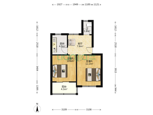 六眼井 2室1厅1卫 52平方