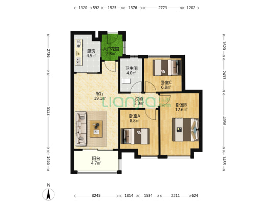 万科幸福荟 3室1厅1卫 84平方