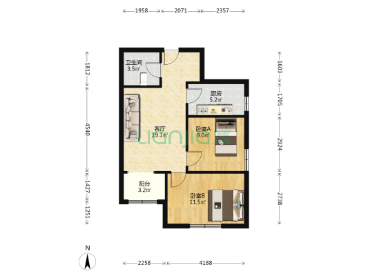 金阳瑞景 2室1厅 南-户型图