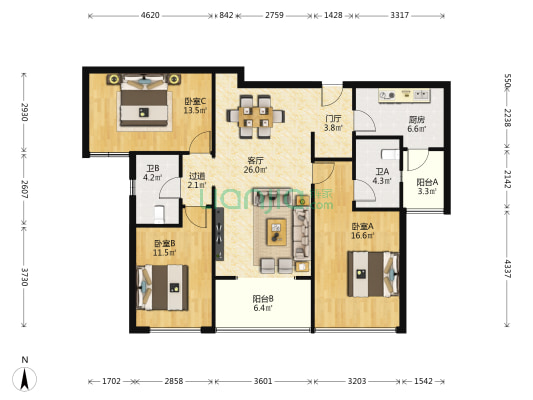 绿地新里城四期 3室1厅2卫 118平方