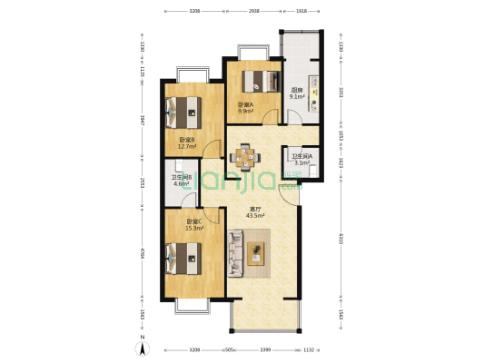 南苑小区 3室1厅2卫 118平方