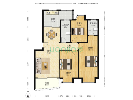 文苑小区 3室1厅2卫 116平方