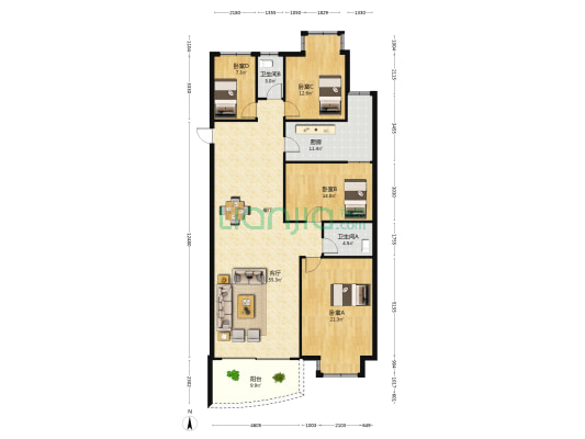 都市绿洲 4室1厅2卫 167平方
