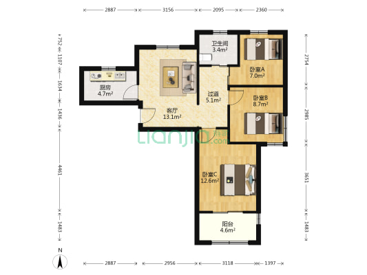 中环和润苑 3室1厅1卫 83平方