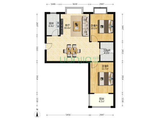 新新佳园(西咸) 2室1厅1卫 82平方