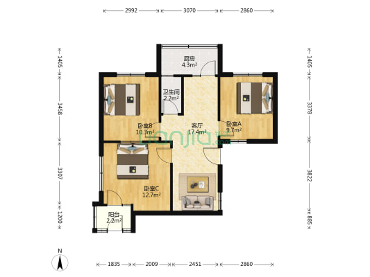 经四路370号 3室1厅1卫 80平方
