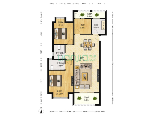 银亿上尚城南区 3室1厅2卫 108平方