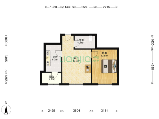 广信新城 1室1厅1卫 60平方
