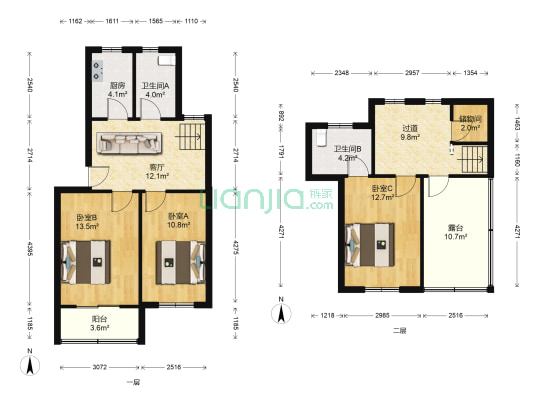 甫淞苑 3室1厅2卫 102平方