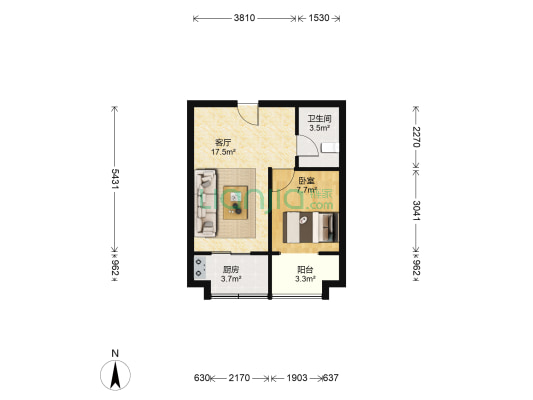 雅苑东方 1室1厅1卫 51平方
