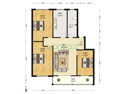 前锋小区 3室1厅1卫 118平方