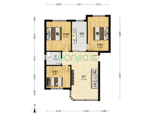 矿新路 3室1厅1卫 85平方