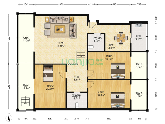 金沙苑公寓 3室2厅2卫 184平方