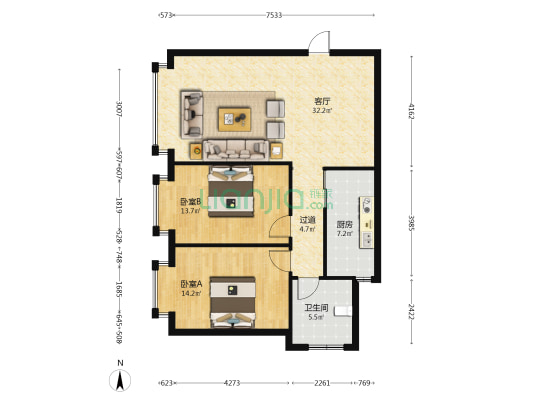 近水楼 2室1厅1卫 89平方