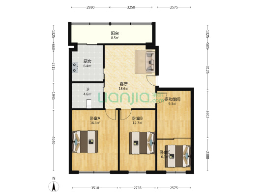 513厂 4室1厅1卫 107平方