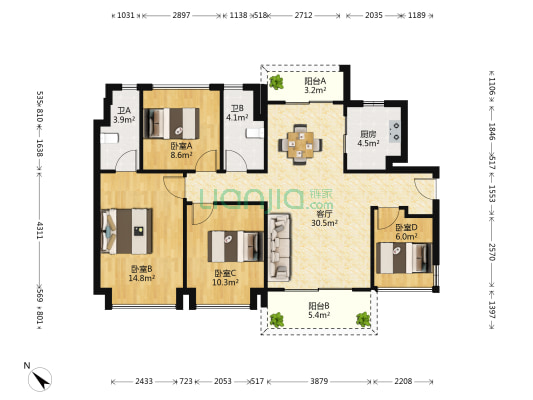 碧桂园卓越协信天际 4室1厅2卫 112平方