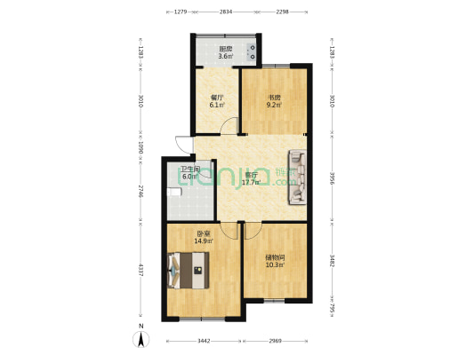 新兴大街 2室2厅1卫 90平方
