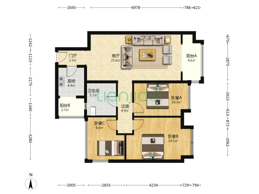 都江懿府 3室1厅1卫 94平方