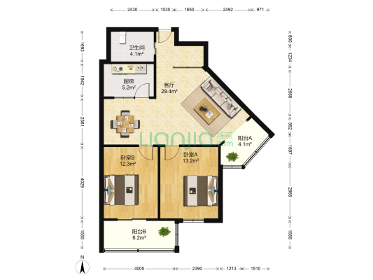 鲁班大厦 2室1厅1卫 100平方