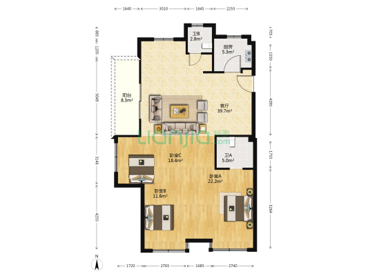 绿城华景川桂语江南 3室1厅2卫 125平方