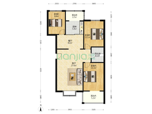 房本满五年精装修电梯洋房一梯两户适合居住-户型图