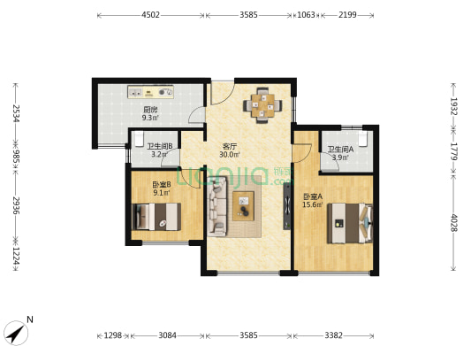 金沙宸宇公馆 2室1厅2卫 84平方