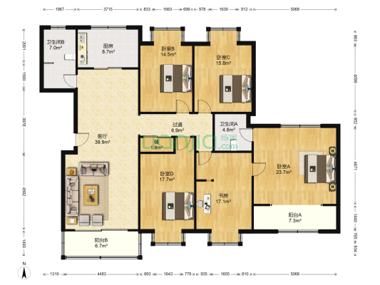 望越中央花园 5室1厅2卫 211平方