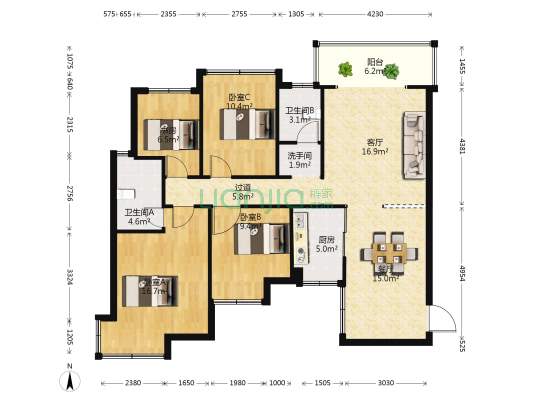 怡禾·丹桂佳苑 4室2厅3卫 117平方