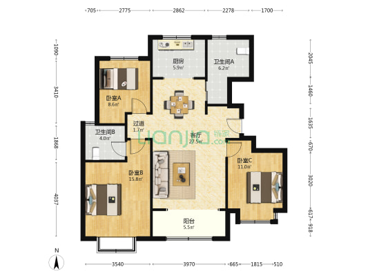 海信彩虹谷 3室1厅2卫 117平方