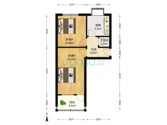 青后小区四区 2室0厅1卫 46平方