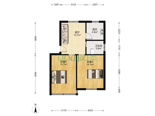 华江宿舍 2室1厅1卫 66平方