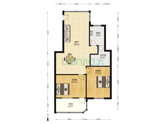 幸福花苑 2室1厅1卫 97平方