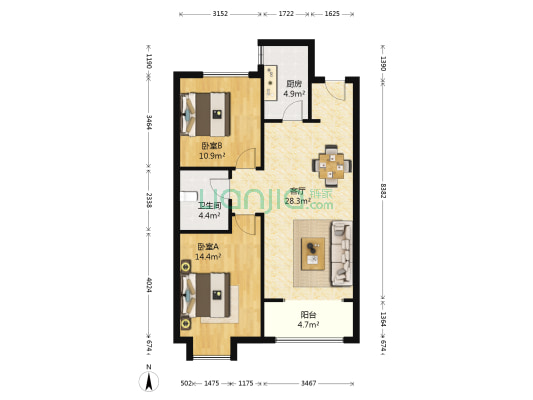 世融嘉轩 2室1厅1卫 96平方