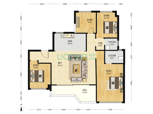 洋湖天序 4室1厅2卫 142平方