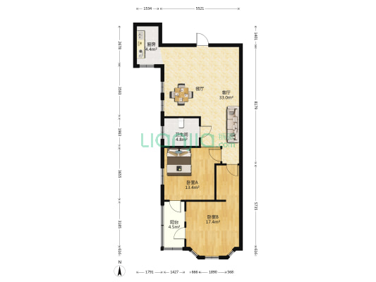 蓝宝石公寓 2室1厅1卫 103平方