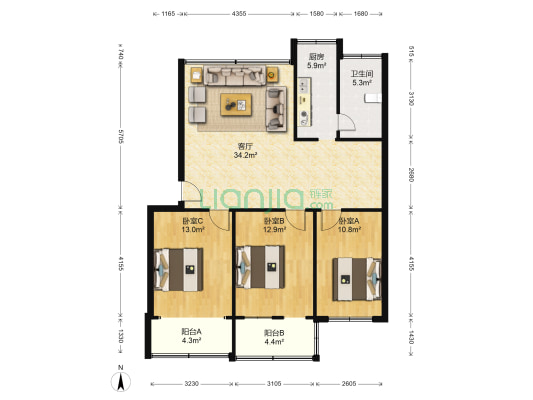 威达北生活区 3室1厅1卫 98平方