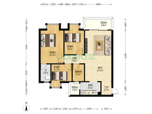 喜溢明苑 3室1厅1卫 93平方