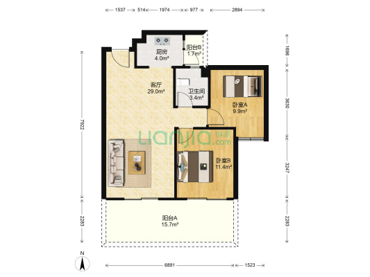 怡湖玫瑰苑 2室1厅1卫 84平方