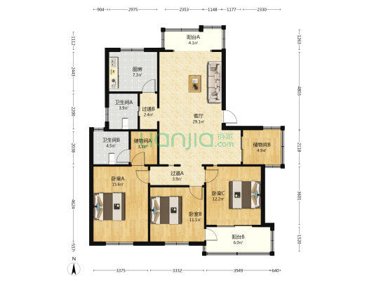 盆渎村 3室1厅2卫 135平方
