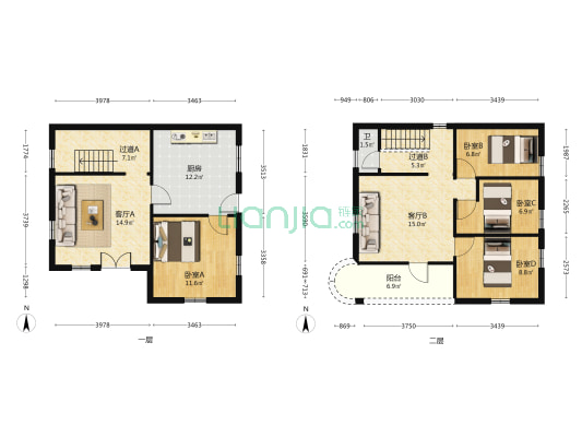 塘边路 4室2厅1卫 128平方