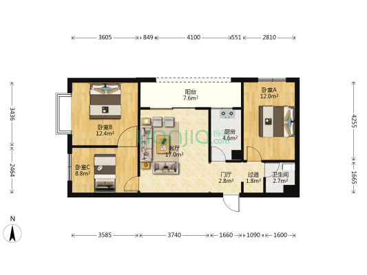 润城十一区 3室1厅1卫 89平方